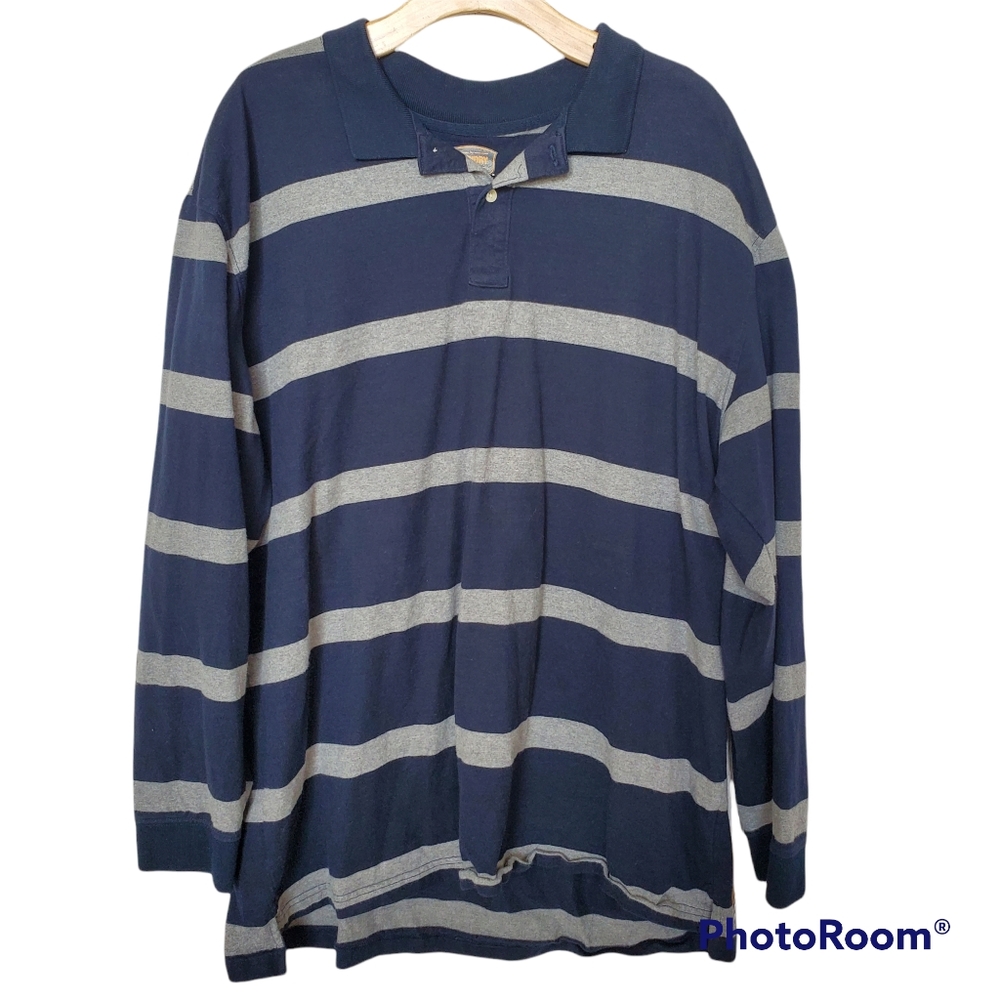 Men's Navy Blue and Grey  Striped Tall The Foundry Polo Shirt Size 2XLT